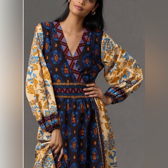 Farm Rio Puff-Sleeve V-Neck Maxi Dress, Size XS - Picture 2 of 13